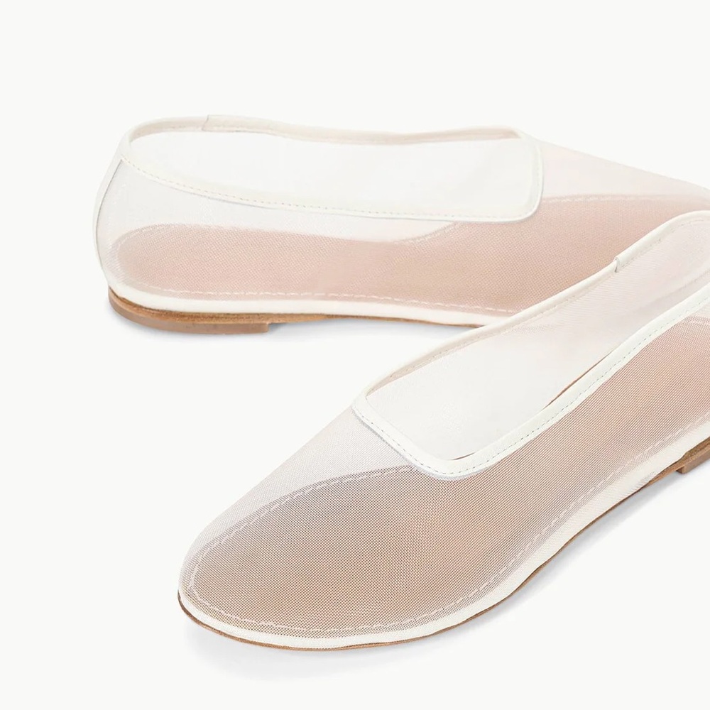STAUD Sheer Mesh Ballet Flats in Nude and White